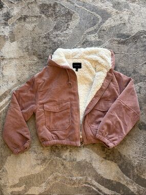 Love Tree Kids Corduroy Puffer Jacket in Dusty Rose with Sherpa Lining